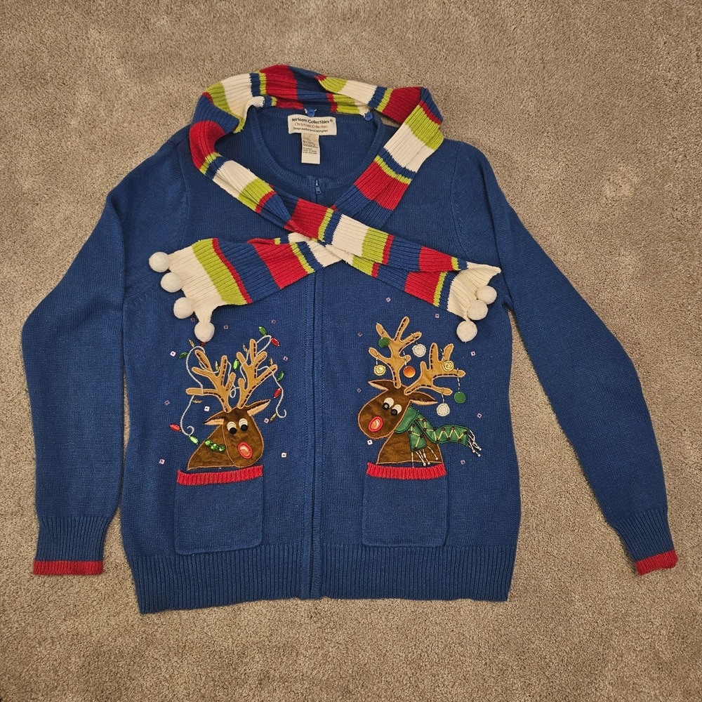 Heirloom Collectibles Christmas Reindeer Ugly Christmas Sweater Jacket L